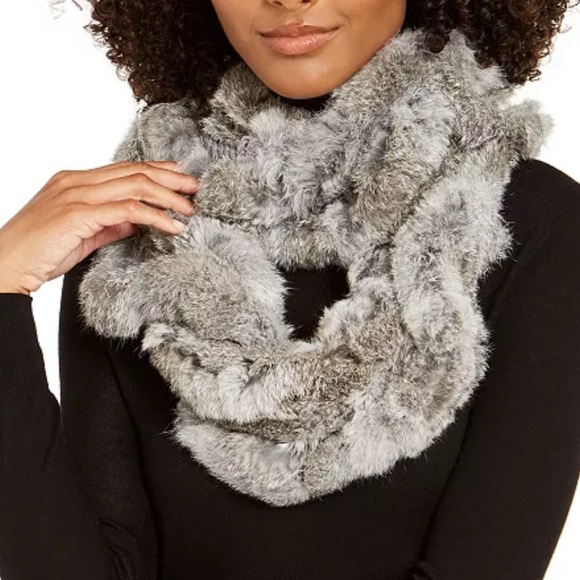 Marcus Adler 100% Rabbit Fur Ruffle Infinity Scarf Wrap Multi Gray AUTHENTIC NWT - Picture 2 of 7